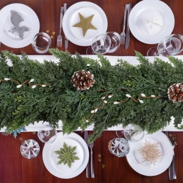 Realistic Christmas Garland for Mantle 6FT Real Touch Thick/Lush Artificial Cedar Garlands with Pine Cones/White Berries Decorations Indoor Christmas Garland for Stairs Railing Outdoor Holiday Decor