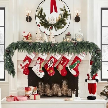 Realistic Christmas Garland for Mantle 6FT Real Touch Thick/Lush Artificial Cedar Garlands with Pine Cones/White Berries Decorations Indoor Christmas Garland for Stairs Railing Outdoor Holiday Decor