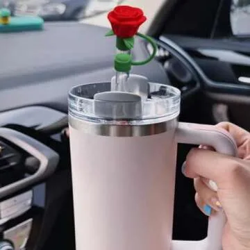 Cute Silicone Rose Straw Caps for Stylish Hydration