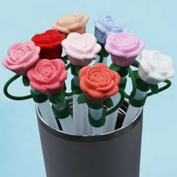 Cute Silicone Rose Straw Caps for Stylish Hydration