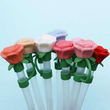 Silicone Rose Straw Cover Cap for Stanley, Rose Flower Straw Toppers, Valentine's Day Straw Covers Cap for Stanley Cup, Reusable Rose Flowers Dust-Proof Straw Tip Covers, 3D Rose Straw Cap 10mm