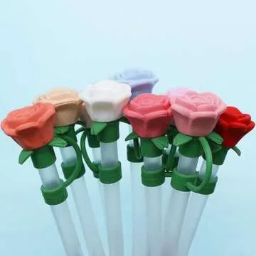 Cute Silicone Rose Straw Caps for Stylish Hydration
