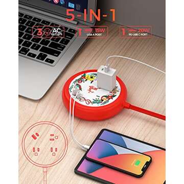 USB C Power Strip PD 20W for Christmas, Waterproof Surge Protector with 3 Outlets and 2 USB Ports, 6...