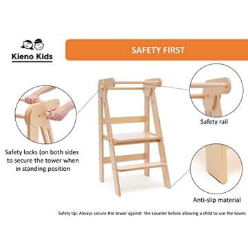 Foldable Standing Kitchen Stool for Kids, Toddler Tower (Natural Wood Color)