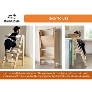 Foldable Standing Kitchen Stool for Kids, Toddler Tower (Natural Wood Color)