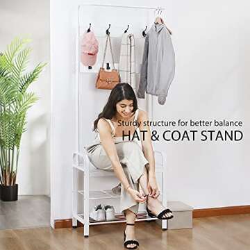 VIVOHOME 3-in-1 Entryway Hall Tree, Heavy Duty MDF Stand Coat Rack with Storage Bench, Industrial Wo...