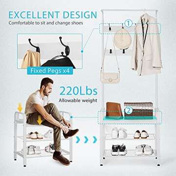 VIVOHOME 3-in-1 Entryway Hall Tree, Heavy Duty MDF Stand Coat Rack with Storage Bench, Industrial Wood Furniture with Stable Metal Frame, 8 Hooks