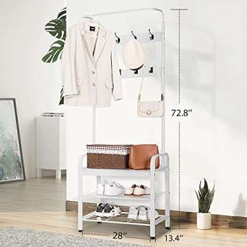 VIVOHOME 3-in-1 Entryway Hall Tree, Heavy Duty MDF Stand Coat Rack with Storage Bench, Industrial Wood Furniture with Stable Metal Frame, 8 Hooks