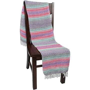 Open Road Goods Multi Color Mexican Falsa Blanket - Handwoven in Mexico - Great for The Beach, Picni...