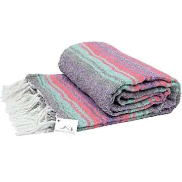 Open Road Goods Multi Color Mexican Falsa Blanket - Handwoven in Mexico - Great for The Beach, Picnics, Yoga, or a Throw! (Grey Pastel)