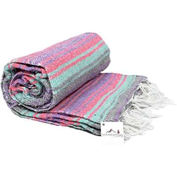 Open Road Goods Multi Color Mexican Falsa Blanket - Handwoven in Mexico - Great for The Beach, Picnics, Yoga, or a Throw! (Grey Pastel)