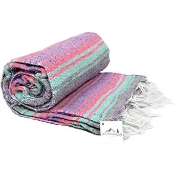 Open Road Goods Multi Color Mexican Falsa Blanket - Handwoven in Mexico - Great for The Beach, Picnics, Yoga, or a Throw! (Grey Pastel)