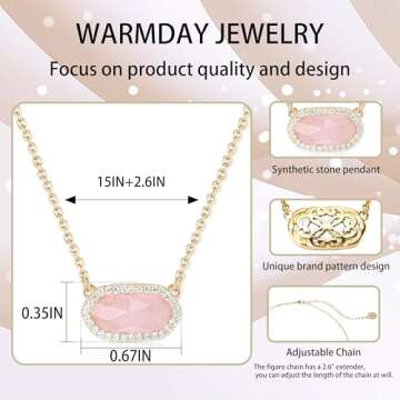 WARMDAY Pendant Necklace For Women Hexagon Pendant Synthetic Gem Delicate Box Adjustable Chain Daint...