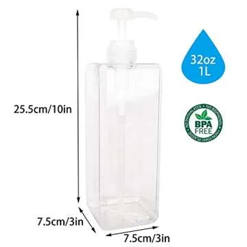 Pump Bottle, Refillable Plastic Empty Lotion Soap Dispenser Liquid Container for Bathroom Shampoo and Body Wash, 32oz/1l Clear 2 Pack