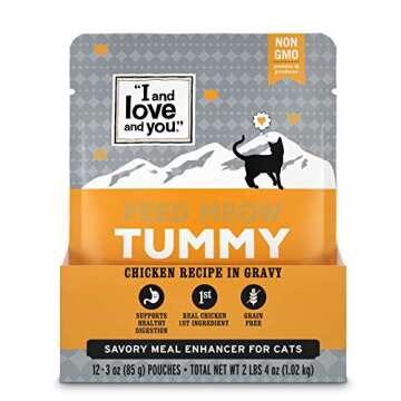 I and Love and You Feed Meow Tummy Wet Cat Food Pouch, Chicken Recipe in Gravy, 3 oz (Pack of 12)