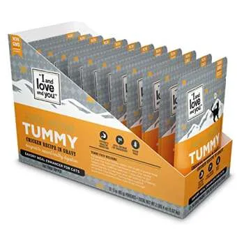 I and Love and You Feed Meow Tummy Wet Cat Food Pouch, Chicken Recipe in Gravy, 3 oz (Pack of 12)