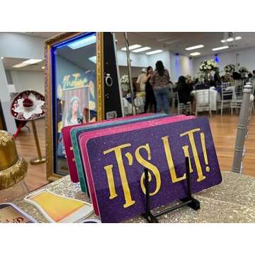 King Props Fully Assembled Quinceanera Teal Sweet Multicolor Photo Booth Props Kit Spanish Water Proof Perfect 15th Birthday Parties Decorations,Mis Quince Anos, Double Sided 6 Count.