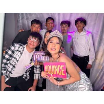 King Props Fully Assembled Quinceanera Teal Sweet Multicolor Photo Booth Props Kit Spanish Water Proof Perfect 15th Birthday Parties Decorations,Mis Quince Anos, Double Sided 6 Count.