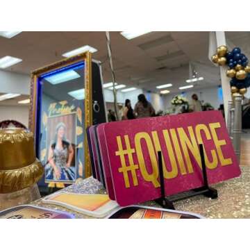 King Props Fully Assembled Quinceanera Teal Sweet Multicolor Photo Booth Props Kit Spanish Water Proof Perfect 15th Birthday Parties Decorations,Mis Quince Anos, Double Sided 6 Count.