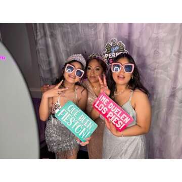 King Props Fully Assembled Quinceanera Teal Sweet Multicolor Photo Booth Props Kit Spanish Water Proof Perfect 15th Birthday Parties Decorations,Mis Quince Anos, Double Sided 6 Count.