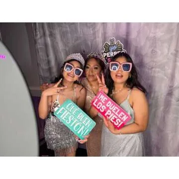 King Props Fully Assembled Quinceanera Teal Sweet Multicolor Photo Booth Props Kit Spanish Water Proof Perfect 15th Birthday Parties Decorations,Mis Quince Anos, Double Sided 6 Count.