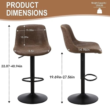 Ermnois Swivel Barstools Set of 2, Adjustable Design