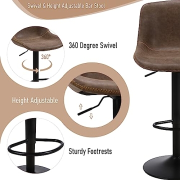 Ermnois Swivel Barstools Set of 2, Adjustable Design