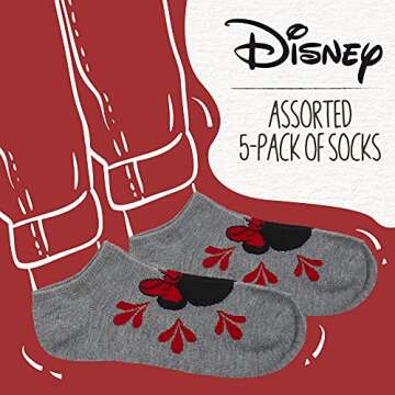 Disney Women's Classic 5-Pack No Show Socks