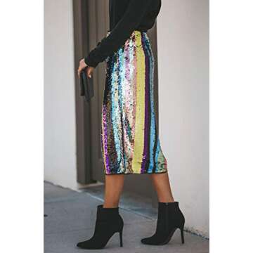 MarcoJudy Womens Rainbow Striped Tie Dye High Waist Bodycon Midi Pencil Skirt (Medium, Sequin)