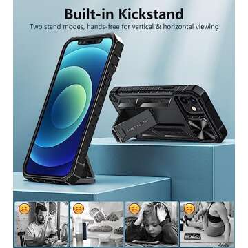 FNTCASE for iPhone 12 Phone Case: iPhone 12 Pro Military Grade Shockproof Protection Mobile Case with Kickstand & Matte Textured Rugged TPU Shell | Drop Proof Protective Cover