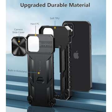 FNTCASE for iPhone 12 Phone Case: iPhone 12 Pro Military Grade Shockproof Protection Mobile Case with Kickstand & Matte Textured Rugged TPU Shell | Drop Proof Protective Cover