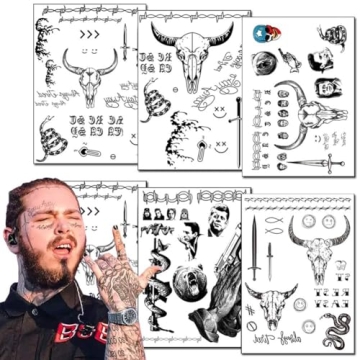 6 Sheets Halloween Temporary Tattoos Stickers Face Tattoos Kit Fake Body Art Tattoo Festival Makeup ...