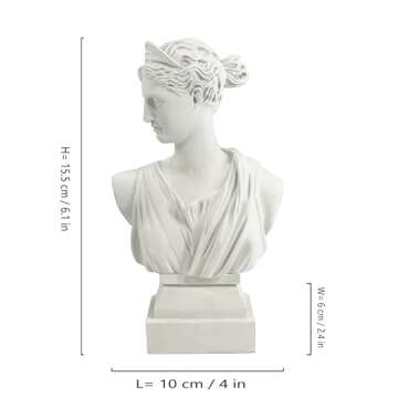Greek Statue Diana Small Size Sculpture Decor, Vintage White Simple Art, Symbol Of Good Luck And Wisdom, Decorations Applicable Home, Living Room, Bedroom, Office Desk Table Indoor,Resin Gift For Wome