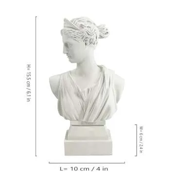 Greek Statue Diana Small Size Sculpture Decor, Vintage White Simple Art, Symbol Of Good Luck And Wisdom, Decorations Applicable Home, Living Room, Bedroom, Office Desk Table Indoor,Resin Gift For Wome
