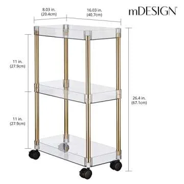 mDesign Slim 3-Tier Rolling Storage Cart with Wheels