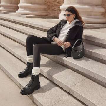 DREAM PAIRS Black Strong-5 Lace-up Platform Combat Boots Ankle Booties for Women Size 9.5