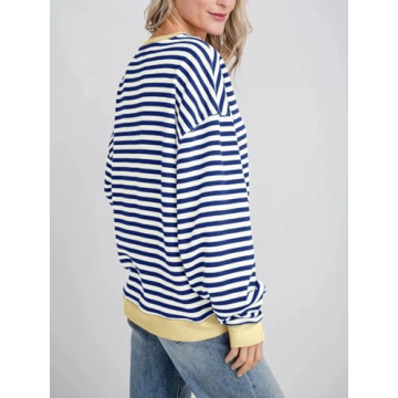Fisoew Women's Oversized Striped Sweatshirt - Casual Style