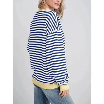 Fisoew Women's Oversized Striped Sweatshirt - Casual Style