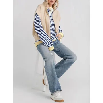Fisoew Women's Oversized Striped Sweatshirt - Casual Style