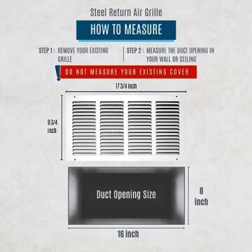 Fits 16x8 Duct Opening | Steel Return Air Grille by Handua | Vent Cover Grill for Sidewall and Ceili...