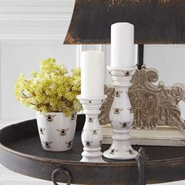 K&K Interiors, 17253A 5.5 Inch White Ceramic Pot with Bee Decals