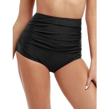 Hilor Women's High Waisted Bikini Bottom Shirred Hispter Tankini Briefs Swim Shorts