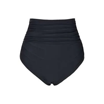 Hilor Women's High Waisted Bikini Bottom Shirred Hispter Tankini Briefs Swim Shorts