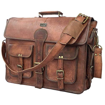 Cuero Leather Messenger Bag for Men, 18 Inch Laptop Bag, Vintage Handmade Leather Satchel