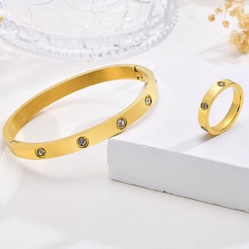 Elegant 18K Gold Plated Bracelet and Ring Set - Perfect Gift for Her