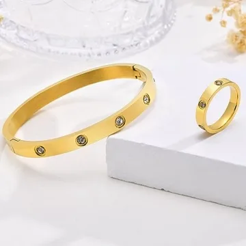 Elegant 18K Gold Plated Bracelet and Ring Set - Perfect Gift for Her