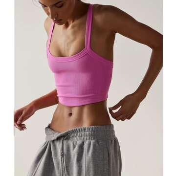 Hot Pink Tops for Women Workout Tank Tops Free People Dupe Crop Tops Plus Size Athletic Tank Tops Hot Pink, M/L