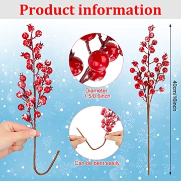 12 Pcs Christmas Artificial Frosted Berry Picks for Decorating