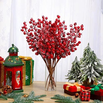 12 Pcs Christmas Artificial Frosted Berry Picks for Decorating