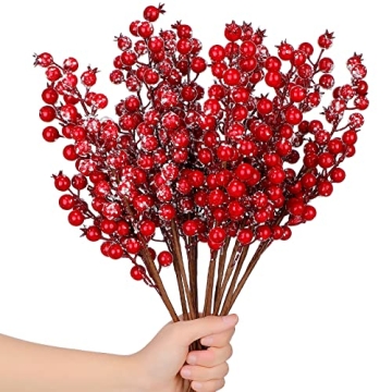 12 Pcs Christmas Artificial Frosted Berry Picks for Decorating